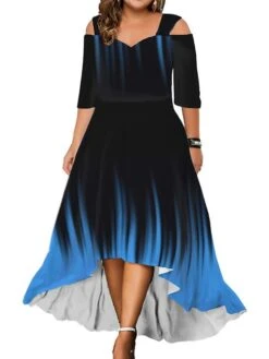 Women‘s Plus Size Curve Party Dress Wedding Guest Dress Swing Dress Long Dress Maxi Dress Black Pink Red 3/4 Length Sleeve Floral Cold Shoulder Summer Spring Fall V Neck Fashion Birthday Wedding Guest -Casual Print Dress Sales dztkaj1690428423678