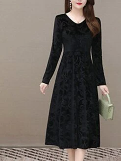 Women's Party Dress Velvet Dress Sheath Dress Knee Length Dress Black Wine Blue Long Sleeve Pure Color Velvet Fall Winter Autumn V Neck Stylish Winter Dress Vacation Fall Dress Slim 2023 M L XL XXL