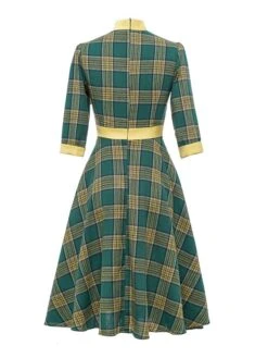 Women's Casual Dress Swing Dress Knee Length Dress Midi Dress Green 3/4 Length Sleeve Plaid Print Fall Winter Autumn Turtleneck Stylish 2023 S M L XL 2XL -Casual Print Dress Sales eaeuvh1665489374347