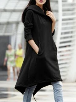 Women's Casual Dress Hoodie Dress Winter Dress Midi Dress Pocket Outdoor Street Daily Fashion Streetwear Hooded Long Sleeve 2023 Loose Fit Black Army Green Gray Color S M L XL XXL Size -Casual Print Dress Sales eajudi1694510147486