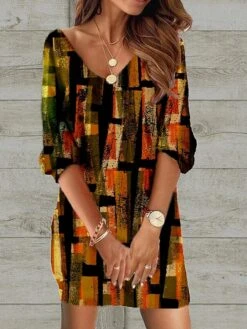 Women's Casual Dress Ethnic Dress Shift Dress Mini Dress Black Wine Red 3/4 Length Sleeve Floral Print Spring Fall Winter V Neck Fashion Loose Fit 2023 S M L XL XXL 3XL 4XL 5XL -Casual Print Dress Sales eaquag1671420167745