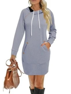 Women's Casual Dress Hoodie Dress Plain Dress Mini Dress Pocket Outdoor Daily Going Out Active Fashion Hooded Long Sleeve 2023 Loose Fit Black Red Green Color S M L XL XXL Size -Casual Print Dress Sales earawm1693558008063