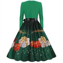 Women's Christmas Party Dress Swing DressKnee Length Dress Green Wine Dark Green Red Black Long Sleeve Santa Claus Elk Snowman Print Fall Winter V Neck Vintage Party Elegant Party 2022 S M L XL XXL -Casual Print Dress Sales ebaagz1665475509147