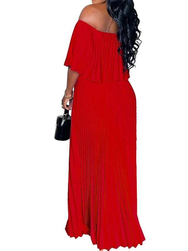 Women‘s Plus Size Curve Party Dress Pure Color Off Shoulder Half Sleeve Spring Fall Elegant Prom Dress Maxi Long Dress Party Dress 8 Women‘s Plus Size Curve Party Dress Pure Color Off Shoulder Half Sleeve Spring Fall Elegant Prom Dress Maxi Long Dress Party Dress - Image 8