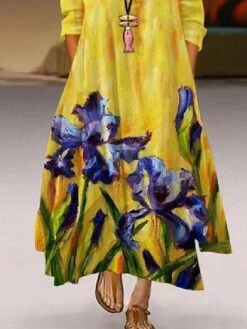 Women's Plus Size Curve Casual Dress Swing Dress Print Maxi Long Dress Long Sleeve Layered Asymmetric Crew Neck Vintage Daily Light Blue Blue Spring Fall L XL XXL XXXL 4XL -Casual Print Dress Sales ecllms1648865669255