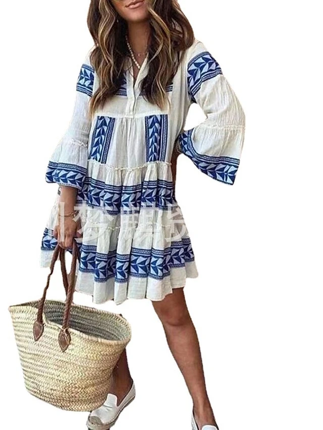 Women‘s Casual Dress Midi Dress 3/4 Length Sleeve Geometric Ruffle Winter Fall Autumn V Neck Casual 2023 S M L XL XXL XXXL 3 Women‘s Casual Dress Midi Dress 3/4 Length Sleeve Geometric Ruffle Winter Fall Autumn V Neck Casual 2023 S M L XL XXL XXXL - Image 3