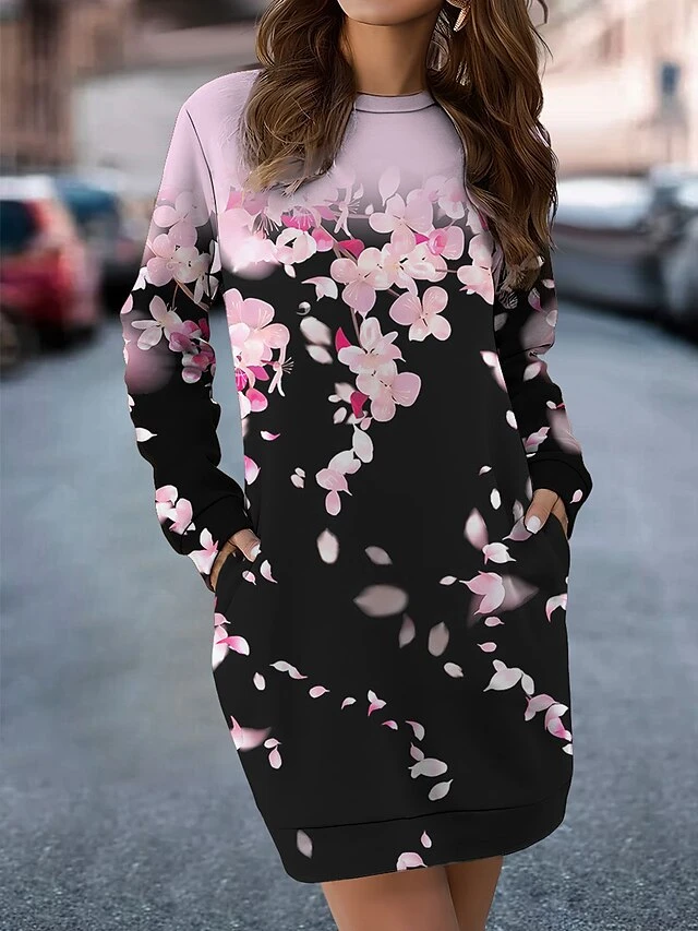 Women's Casual Dress Sweatshirt Dress Mini Dress Warm Fashion Outdoor Vacation Going Out Crew Neck Pocket Print Floral Loose Fit Pink Blue Green S M L XL XXL 1 Women's Casual Dress Sweatshirt Dress Mini Dress Warm Fashion Outdoor Vacation Going Out Crew Neck Pocket Print Floral Loose Fit Pink Blue Green S M L XL XXL