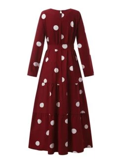Women's Vintage Dress Kaftan Dress Polka Dot Dress Long Dress Maxi Dress Yellow Wine Navy Blue Long Sleeve Polka Dot Lace Up Spring Fall Winter Crew Neck Muslim Vacation Loose Fit 2023 S M L XL XXL -Casual Print Dress Sales eddibb1670928749549