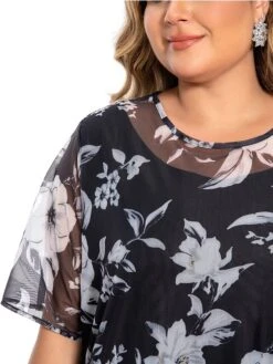 Women‘s Plus Size Curve Casual Dress Lace Dress Dress Set Floral Midi Dress 3/4 Length Sleeve Print Crew Neck Fashion Office Black Summer Spring L XL XXL 3XL 4XL -Casual Print Dress Sales edkjsa1694770754975