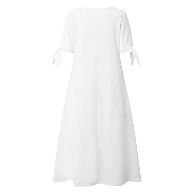 Women's Casual Dress Shift Dress White Dress Midi Dress White Short Sleeve Pure Color Button Summer Spring V Neck Basic Vacation Loose Fit 2023 S M L XL XXL 3XL 3 Women's Casual Dress Shift Dress White Dress Midi Dress White Short Sleeve Pure Color Button Summer Spring V Neck Basic Vacation Loose Fit 2023 S M L XL XXL 3XL - Image 3