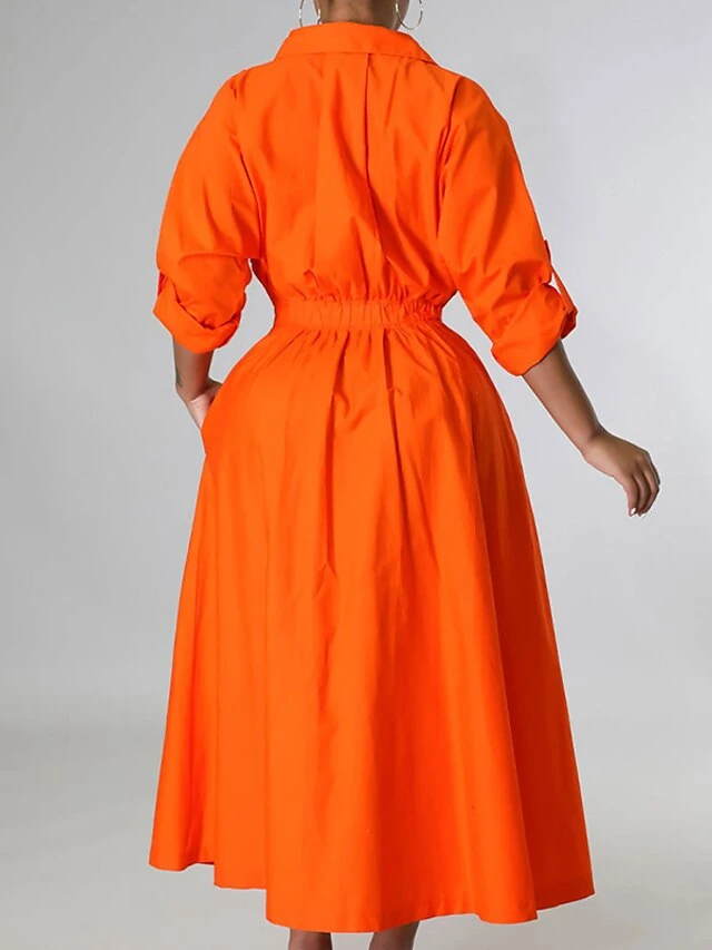 Women's Casual Dress Swing Dress Long Dress Maxi Dress Blue Yellow Orange Long Sleeve Pure Color Pocket Winter Fall Autumn Shirt Collar Winter Dress Weekend Fall Dress Loose Fit 2023 S M L XL XXL 3 Women's Casual Dress Swing Dress Long Dress Maxi Dress Blue Yellow Orange Long Sleeve Pure Color Pocket Winter Fall Autumn Shirt Collar Winter Dress Weekend Fall Dress Loose Fit 2023 S M L XL XXL - Image 3