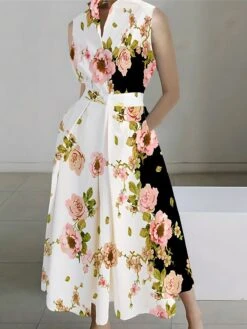 Women's Shirt Dress Casual Dress Swing Dress Maxi Long Dress Outdoor Office Daily Polyester Fashion Modern Shirt Collar Button Pocket Sleeveless Summer Spring 2023 Loose Fit Black Yellow Pink Floral -Casual Print Dress Sales eemjco1689925463271