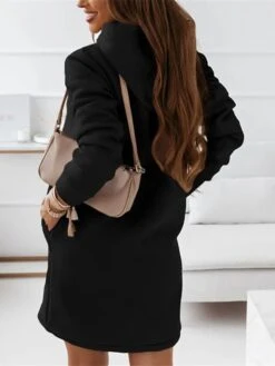 Women‘s Hoodie Dress Winter Dress Knee Length Dress Black Khaki Brown Long Sleeve Fall Solid Color Patchwork Winter Casual Loose S M L XL XXL XXXL -Casual Print Dress Sales eerjib1630580491032