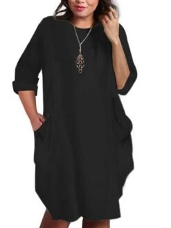 Women‘s Plus Size Curve T Shirt Dress Tee Dress Plain Crew Neck Long Sleeve Fall Winter Hot Knee Length Dress Casual Daily Dress -Casual Print Dress Sales efoqlt1622097116449