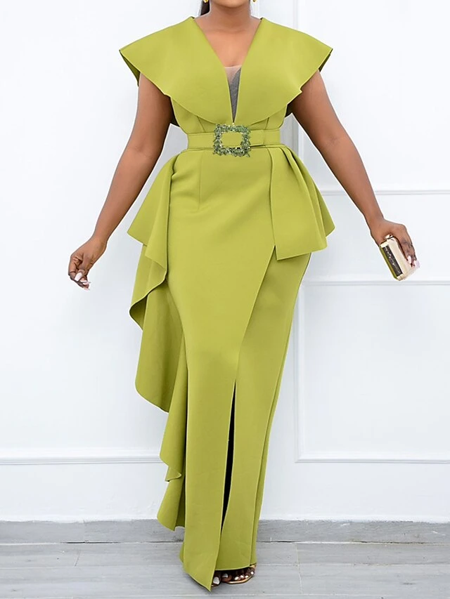 Women's Plus Size Curve Party Dress Solid Color V Neck Short Sleeve Spring Summer Prom Dress Maxi Long Dress Party Dress 9 Women's Plus Size Curve Party Dress Solid Color V Neck Short Sleeve Spring Summer Prom Dress Maxi Long Dress Party Dress - Image 9