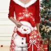 Women's Casual Dress Christmas Dress Winter Dress Snowman Snowflake Print V Neck Mini Dress Active Fashion Outdoor Christmas Long Sleeve Regular Fit Wine Fall Winter S M L XL XXL