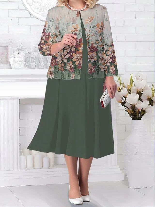 Women's Plus Size Curve Two Piece Dress Set Casual Dress Swing Dress Outdoor Office Fashion Streetwear Print Midi Dress Crew Neck Long Sleeve Floral Purple Brown Green Fall Winter L XL XXL 3XL 1 Women's Plus Size Curve Two Piece Dress Set Casual Dress Swing Dress Outdoor Office Fashion Streetwear Print Midi Dress Crew Neck Long Sleeve Floral Purple Brown Green Fall Winter L XL XXL 3XL