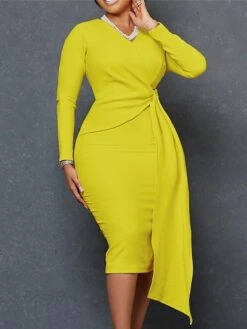 Women‘s Plus Size Curve Work Dress Solid Color V Neck Long Sleeve Fall Winter Elegant Formal Knee Length Dress Formal Date Dress -Casual Print Dress Sales ehccwk1663308378209