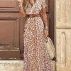 Women's Casual Dress A Line Dress Summer Dress Floral Paisley Split Print V Neck Long Dress Maxi Dress Tropical Fashion Outdoor Street Short Sleeve Regular Fit Wine Red Green Summer Spring S M L XL