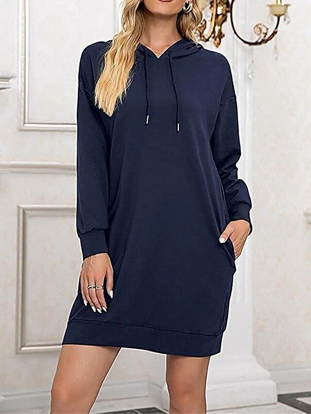 Women's Casual Dress Hoodie Dress Shift Dress Mini Dress Pocket Outdoor Street Daily Active Fashion Hooded Long Sleeve 2023 Loose Fit Black Wine Army Green Color S M L XL XXL Size 8 Women's Casual Dress Hoodie Dress Shift Dress Mini Dress Pocket Outdoor Street Daily Active Fashion Hooded Long Sleeve 2023 Loose Fit Black Wine Army Green Color S M L XL XXL Size - Image 8
