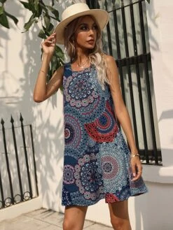 Women‘s Strap Dress Boho Dress Mini Dress Red Blue Light Grey Sleeveless Multi Color Print Spring Summer U Neck Ethnic Loose Fit 2023 S M L XL -Casual Print Dress Sales ehqltr1650770231587