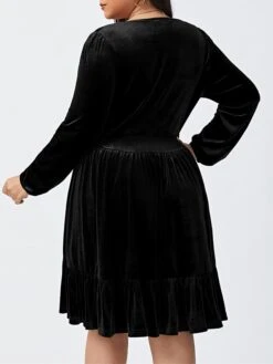 Women‘s Plus Size Curve Party Dress Velvet Dress Cocktail Dress Mini Dress Black Wine Royal Blue Long Sleeve Pure Color Ruched Spring Fall Winter V Neck Fashion Birthday Wedding Guest Vacation 2023 -Casual Print Dress Sales eibmfa1692176736881