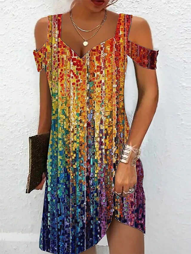 Women's Casual Dress Summer Dress Slip Dress Ombre Cold Shoulder Print Strap Mini Dress Active Fashion Outdoor Street Short Sleeve Regular Fit Yellow Pink Blue Summer Spring S M L XL XXL 2 Women's Casual Dress Summer Dress Slip Dress Ombre Cold Shoulder Print Strap Mini Dress Active Fashion Outdoor Street Short Sleeve Regular Fit Yellow Pink Blue Summer Spring S M L XL XXL - Image 2