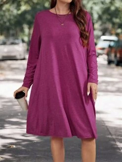 Women's Plus Size Curve Casual Dress Winter Dress T Shirt Dress Tee Dress Solid Color Midi Dress Long Sleeve Pocket Crew Neck Fashion Outdoor Fuchsia Fall Winter XL XXL 3XL 8 Women's Plus Size Curve Casual Dress Winter Dress T Shirt Dress Tee Dress Solid Color Midi Dress Long Sleeve Pocket Crew Neck Fashion Outdoor Fuchsia Fall Winter XL XXL 3XL -Casual Print Dress Sales eijgji1697543099473
