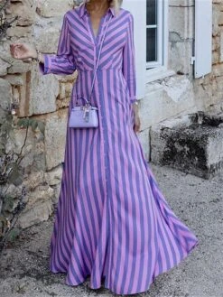 Women's Shirt Dress Casual Dress Swing Dress Maxi Long Dress Outdoor Daily Vacation Polyester Fashion Elegant Shirt Collar Button Print Long Sleeve Summer Spring Fall 2023 Regular Fit Yellow Purple -Casual Print Dress Sales eilsyz1689583848875