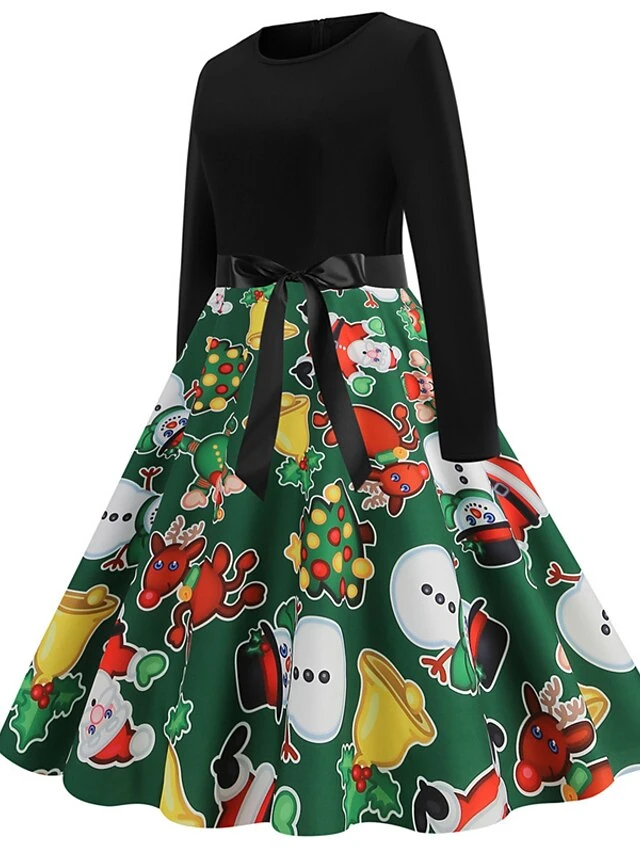 Women's Christmas Swing Dress Vintage Dress Midi Dress Green Blue Light Green Long Sleeve Santa Claus Bow Winter Fall Autumn Crew Neck Fashion Daily Date 2022 S M L XL XXL 3XL 14 Women's Christmas Swing Dress Vintage Dress Midi Dress Green Blue Light Green Long Sleeve Santa Claus Bow Winter Fall Autumn Crew Neck Fashion Daily Date 2022 S M L XL XXL 3XL - Image 14