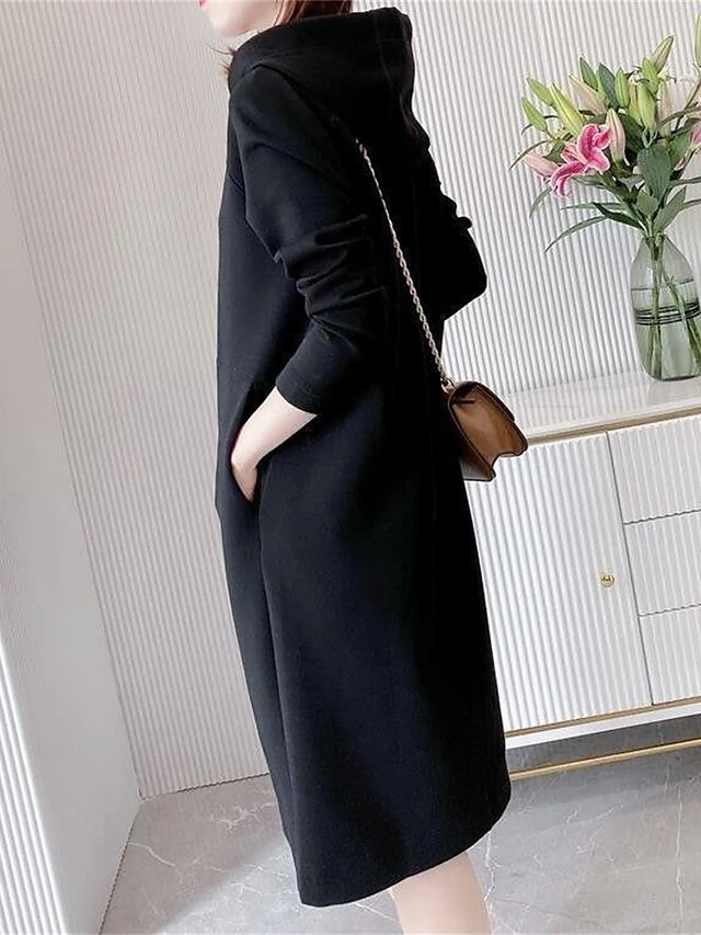 Women's Plus Size Curve Casual Dress Hoodie Dress Winter Dress Plain Midi Dress Long Sleeve Ruched Hooded Fashion Outdoor Black Red Fall Winter L XL XXL 3XL 4XL 17 Women's Plus Size Curve Casual Dress Hoodie Dress Winter Dress Plain Midi Dress Long Sleeve Ruched Hooded Fashion Outdoor Black Red Fall Winter L XL XXL 3XL 4XL - Image 17