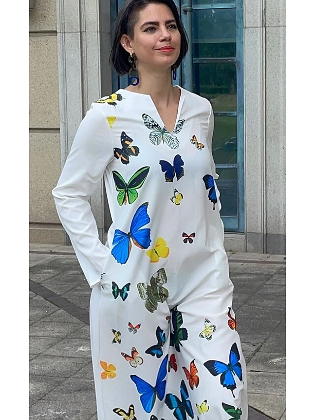 Women's Shift Dress Swing Dress Long Dress Maxi Dress Green Blue Grey White Black Long Sleeve Feather Butterfly Pocket Print Summer Spring V Neck Stylish Casual Dress 2023 S M L XL XXL XXXL 4XL 5XL 6 Women's Shift Dress Swing Dress Long Dress Maxi Dress Green Blue Grey White Black Long Sleeve Feather Butterfly Pocket Print Summer Spring V Neck Stylish Casual Dress 2023 S M L XL XXL XXXL 4XL 5XL - Image 6