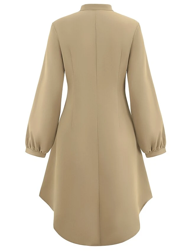 Women's Shirt Dress Casual Dress Mini Dress Outdoor Daily Date Polyester Fashion Modern V Neck Ruched Button Long Sleeve Fall Winter 2023 Loose Fit ArmyGreen Orange Apricot Pure Color S M L XL 13 Women's Shirt Dress Casual Dress Mini Dress Outdoor Daily Date Polyester Fashion Modern V Neck Ruched Button Long Sleeve Fall Winter 2023 Loose Fit ArmyGreen Orange Apricot Pure Color S M L XL - Image 13