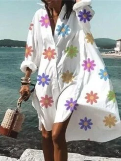 Women‘s Casual Dress Shirt Dress Sundress Blue Purple Red Long Sleeve Floral Button Winter Fall Autumn Shirt Collar Mature Winter Dress Fall Dress Loose Fit 2023 S M L XL XXL 3XL 4XL 5XL -Casual Print Dress Sales eldplq1655437796770