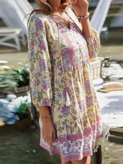 Women's Boho Dress Long Dress Maxi Dress Pink Beige Light Blue 3/4 Length Sleeve Floral Ruffle Fall Autumn V Neck Weekend Loose Fit 2023 S M L XL 22 Women's Boho Dress Long Dress Maxi Dress Pink Beige Light Blue 3/4 Length Sleeve Floral Ruffle Fall Autumn V Neck Weekend Loose Fit 2023 S M L XL -Casual Print Dress Sales eljith1645582171140