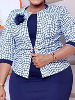 Women‘s Plus Size Curve Easter Dress Work Dress Striped Crew Neck Half Sleeve Spring Fall Work Elegant Knee Length Dress Work Dress Set -Casual Print Dress Sales eludas1663667058654