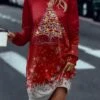 Women's Sweatshirt Dress Casual Dress Mini Dress Warm Fashion Outdoor Christmas Vacation Crew Neck Print Christmas Tree Regular Fit Red Blue S M L XL XXL