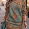 Women's Casual Dress Sweatshirt Dress Mini Dress Warm Fashion Outdoor Vacation Going Out Crew Neck Print Geometric Loose Fit Red Blue Brown S M L XL XXL