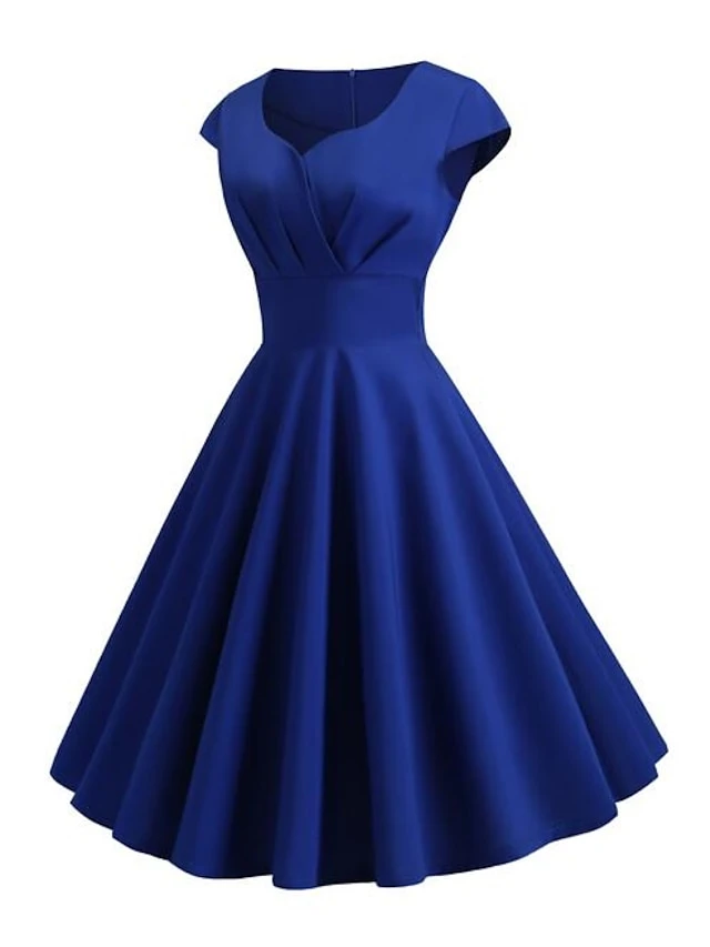 Women's Swing Dress Vintage Tea Dresses Midi Dress Black Yellow Pink Short Sleeve Pure Color Ruched Spring Summer Crew Neck Vintage Daily Weekend Slim S M L XL XXL 9 Women's Swing Dress Vintage Tea Dresses Midi Dress Black Yellow Pink Short Sleeve Pure Color Ruched Spring Summer Crew Neck Vintage Daily Weekend Slim S M L XL XXL - Image 9