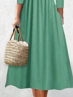 Women's Casual Dress Plain Dress Empire Waist Dresses Midi Dress Ruched Button Outdoor Daily Vacation Fashion Classic V Neck Long Sleeve 2023 Loose Fit Pink Green Color S M L XL XXL Size -Casual Print Dress Sales emcvhe1692094838225