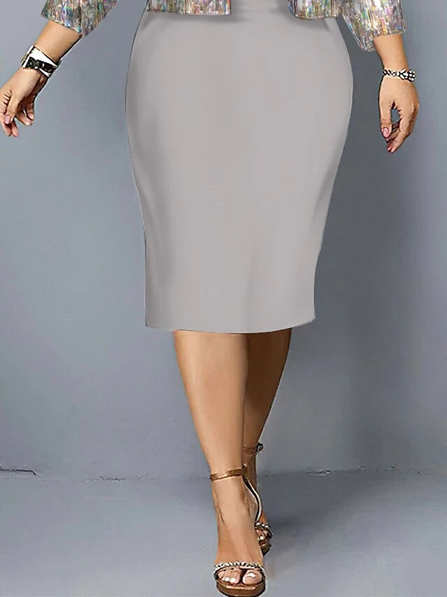 Women's Christmas Plus Size Curve Party Dress Sequin Dress Dress Set Plain Midi Dress 3/4 Length Sleeve Crew Neck Fashion Party Gray Fall Winter L XL XXL 3XL 4XL 4 Women's Christmas Plus Size Curve Party Dress Sequin Dress Dress Set Plain Midi Dress 3/4 Length Sleeve Crew Neck Fashion Party Gray Fall Winter L XL XXL 3XL 4XL - Image 4