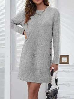 Women's Casual Dress T Shirt Dress Tee Dress Winter Dress Mini Dress Patchwork Button Daily Going Out Weekend Basic Elegant Crew Neck Long Sleeve Black Pink Grey Color S M L XL 2XL Size -Casual Print Dress Sales emidkl1693363972198
