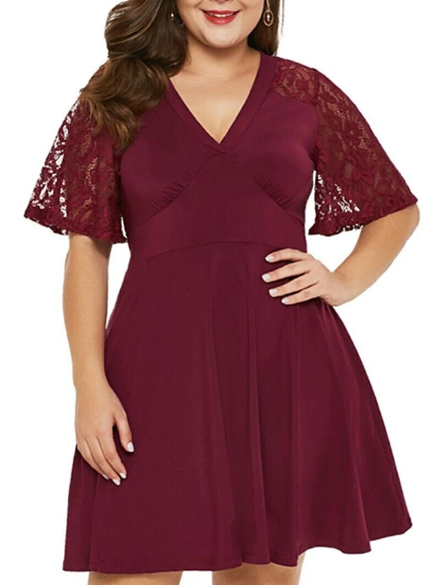 Women‘s Plus Size Curve Party Dress Solid Color V Neck Ruched Short Sleeve Fall Spring Casual Prom Dress Maxi Long Dress Casual Daily DressHomecoming DressLace 4 Women‘s Plus Size Curve Party Dress Solid Color V Neck Ruched Short Sleeve Fall Spring Casual Prom Dress Maxi Long Dress Casual Daily DressHomecoming DressLace - Image 4