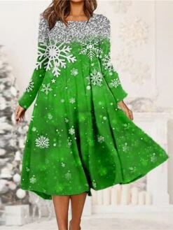 Women's Casual Dress Shift Dress Midi Dress Midi Dress Wine Blue Green 3/4 Length Sleeve Snowflake Ruched Spring Fall Winter Crew Neck Fashion Christmas 2023 S M L XL XXL 3XL 4XL 5XL -Casual Print Dress Sales emzzui1668763967365