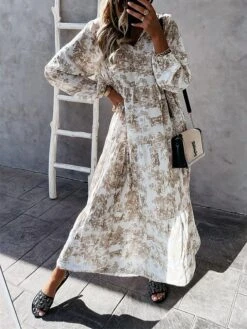 Women's Casual Dress Swing Dress Print Dress Floral Ruched Print V Neck Long Dress Maxi Dress Fashion Streetwear Outdoor Street Long Sleeve Loose Fit Red Blue Green Fall Winter S M L XL XXL