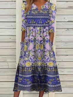 Women's Casual Dress Ethnic Dress Summer Dress Floral Ruched Pocket V Neck Midi Dress Vintage Ethnic Outdoor Daily 3/4 Length Sleeve Loose Fit Blue Purple Green Summer Spring S M L XL XXL 9 Women's Casual Dress Ethnic Dress Summer Dress Floral Ruched Pocket V Neck Midi Dress Vintage Ethnic Outdoor Daily 3/4 Length Sleeve Loose Fit Blue Purple Green Summer Spring S M L XL XXL -Casual Print Dress Sales enuffq1683028509720