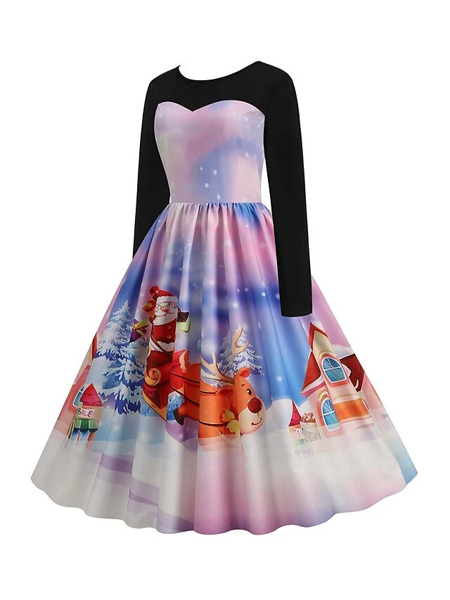 Women‘s Christmas Retro Elegant Vintage Dress Midi Dress Party Ruched Patchwork Santa Claus Crew Neck Long Sleeve Regular Fit Fall Winter 2023 Black Red S M L XL 9 Women‘s Christmas Retro Elegant Vintage Dress Midi Dress Party Ruched Patchwork Santa Claus Crew Neck Long Sleeve Regular Fit Fall Winter 2023 Black Red S M L XL - Image 9