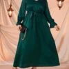 Women's Plus Size Work Dress Swing Dress Semi Formal Dress Fashion Long Dress Maxi Dress Lace Up V Neck Long Sleeve Plain Regular Fit Green Fall Winter L XL XXL 3XL 4XL