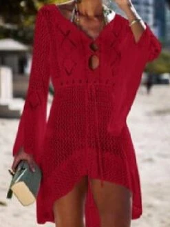 Women's Swimwear Cover Up Beach Dress Normal Swimsuit Oversized Crochet Hole Solid Color Wine Red Lake Green Black White Light Pink Bathing Suits Sports Vacation Sports 21 Women's Swimwear Cover Up Beach Dress Normal Swimsuit Oversized Crochet Hole Solid Color Wine Red Lake Green Black White Light Pink Bathing Suits Sports Vacation Sports -Casual Print Dress Sales eorgvo1651656914968