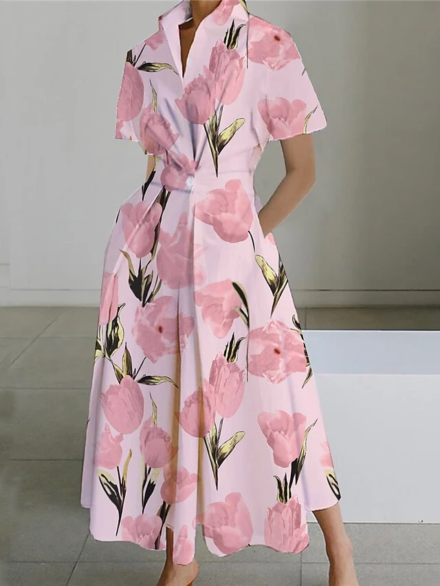 Women's Shirt Dress Casual Dress Swing Dress Maxi Long Dress Outdoor Office Daily Polyester Fashion Modern Shirt Collar Button Pocket Short Sleeve Summer Spring 2023 Loose Fit White Pink Navy Blue 4 Women's Shirt Dress Casual Dress Swing Dress Maxi Long Dress Outdoor Office Daily Polyester Fashion Modern Shirt Collar Button Pocket Short Sleeve Summer Spring 2023 Loose Fit White Pink Navy Blue - Image 4